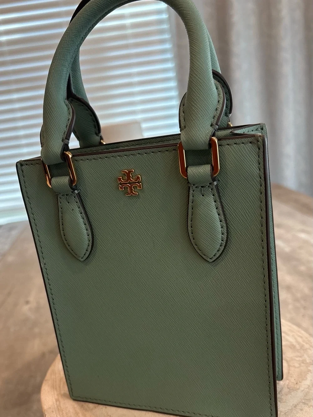 Tory Burch Mint Green Mini Tote with Gold Logo